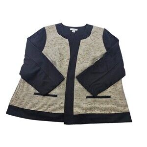 CJ Banks 2X 22/24 Plus Black Gold Shimmery Blazer Jacket Coat Open Suit EUC‎